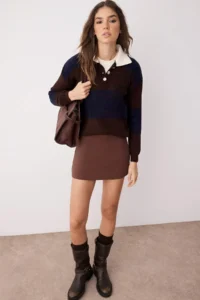 TRENDYOLMİLLA NAVY BLUE Soft textured Polo Shirt Collar Knitwear Sweater - Image 3