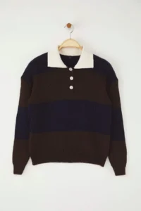 TRENDYOLMİLLA NAVY BLUE Soft textured Polo Shirt Collar Knitwear Sweater - Image 5