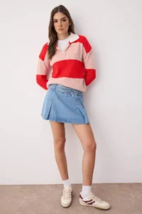 TRENDYOLMİLLA Red Soft textured Polo Shirt Collar Knitwear Sweater - Image 2