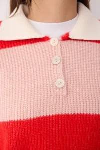 TRENDYOLMİLLA Red Soft textured Polo Shirt Collar Knitwear Sweater - Image 3