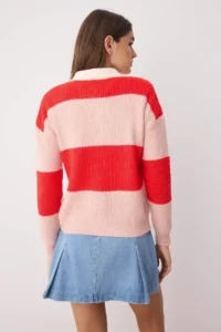 TRENDYOLMİLLA Red Soft textured Polo Shirt Collar Knitwear Sweater - Image 4