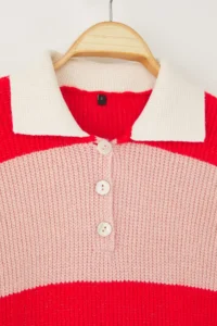 TRENDYOLMİLLA Red Soft textured Polo Shirt Collar Knitwear Sweater - Image 6