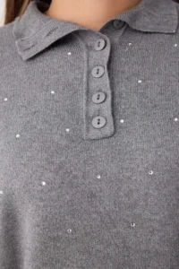 TRENDYOLMİLLA Anthracite Premium Thread/Special Thread Stone Detailed Knitwear Sweater - Image 3