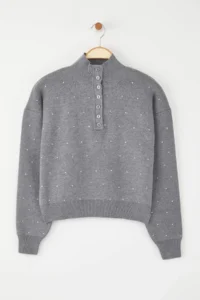 TRENDYOLMİLLA Anthracite Premium Thread/Special Thread Stone Detailed Knitwear Sweater - Image 5
