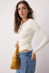 TRENDYOLMİLLA Bonnet Mercerized Look Premium Thread/Special Thread Drape/Shirring Detailed Knitwear Sweater