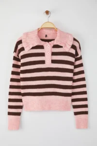 TRENDYOLMİLLA Teen PINK Soft textured Turndown collar Knitwear Sweater - Image 5