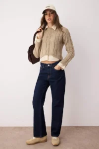 TRENDYOLMİLLA Teen Mink Shirt Garnili Detailed Crop Knitwear Sweater - Image 2