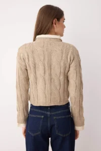 TRENDYOLMİLLA Teen Mink Shirt Garnili Detailed Crop Knitwear Sweater - Image 4