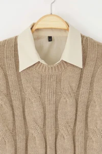 TRENDYOLMİLLA Teen Mink Shirt Garnili Detailed Crop Knitwear Sweater - Image 6
