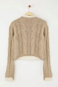 TRENDYOLMİLLA Teen Mink Shirt Garnili Detailed Crop Knitwear Sweater - Image 7