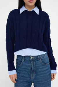 TRENDYOLMİLLA Teen NAVY BLUE Kombine Crop Knitwear Sweater - Image 3