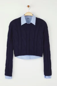 TRENDYOLMİLLA Teen NAVY BLUE Kombine Crop Knitwear Sweater - Image 5