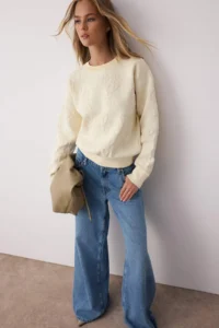 TRENDYOLMİLLA Ecru Flower pattern textured Knitwear Sweater - Image 2