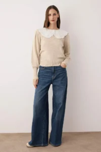 TRENDYOLMİLLA Stone Soft textured Shirt Collar Garnished Knitwear Sweater - Image 2