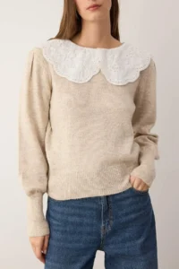 TRENDYOLMİLLA Stone Soft textured Shirt Collar Garnished Knitwear Sweater - Image 3