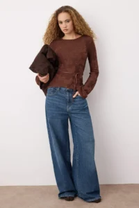 TRENDYOLMİLLA Brown Mercerized Look Rose pattern textured Knitwear Sweater - Image 2