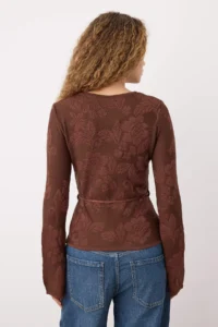 TRENDYOLMİLLA Brown Mercerized Look Rose pattern textured Knitwear Sweater - Image 4