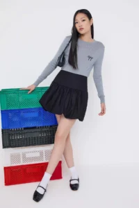 TRENDYOLMİLLA Teen Gray Mercerized Look Hair Knitting Embroidery Detailed Knitwear Sweater - Image 2