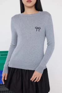 TRENDYOLMİLLA Teen Gray Mercerized Look Hair Knitting Embroidery Detailed Knitwear Sweater - Image 3