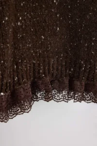 TRENDYOLMİLLA Brown Nopeli Wide Pattern Lace Garnili Knitwear Sweater - Image 3