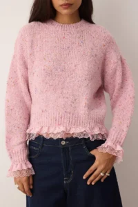 TRENDYOLMİLLA PINK Nopeli Wide Pattern Lace Garnili Knitwear Sweater - Image 3