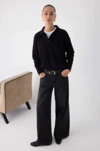 TRENDYOLMİLLA Wardrobe Essentials Black*001 Premium/Special Thread Polo Shirt Collar Knitwear Sweater | - Image 2