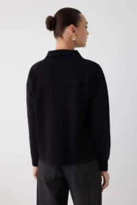 TRENDYOLMİLLA Wardrobe Essentials Black*001 Premium/Special Thread Polo Shirt Collar Knitwear Sweater | - Image 5