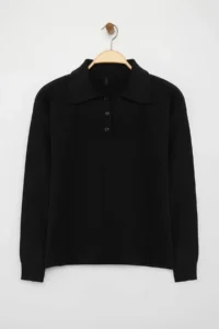 TRENDYOLMİLLA Wardrobe Essentials Black*001 Premium/Special Thread Polo Shirt Collar Knitwear Sweater | - Image 6
