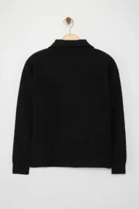 TRENDYOLMİLLA Wardrobe Essentials Black*001 Premium/Special Thread Polo Shirt Collar Knitwear Sweater | - Image 7