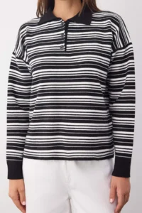 TRENDYOLMİLLA Wardrobe Essentials Black Premium/Special Thread Polo Shirt Collar Knitwear Sweater | - Image 3