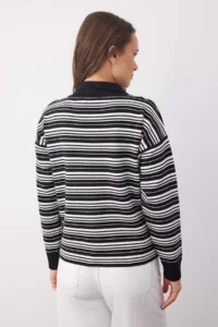 TRENDYOLMİLLA Wardrobe Essentials Black Premium/Special Thread Polo Shirt Collar Knitwear Sweater | - Image 4