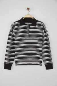 TRENDYOLMİLLA Wardrobe Essentials Black Premium/Special Thread Polo Shirt Collar Knitwear Sweater | - Image 5