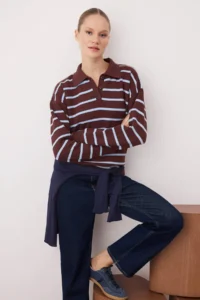 TRENDYOLMİLLA Wardrobe Essentials Brown Premium/Special Thread Polo Shirt Collar Knitwear Sweater |