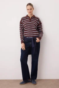 TRENDYOLMİLLA Wardrobe Essentials Brown Premium/Special Thread Polo Shirt Collar Knitwear Sweater | - Image 2