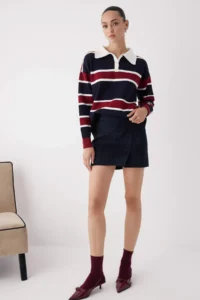 TRENDYOLMİLLA Wardrobe Essentials NAVY BLUE Premium/Special Thread Polo Shirt Collar Knitwear Sweater | - Image 2