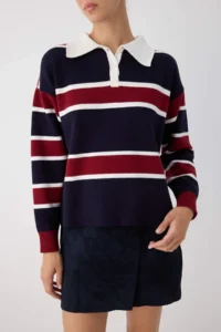 TRENDYOLMİLLA Wardrobe Essentials NAVY BLUE Premium/Special Thread Polo Shirt Collar Knitwear Sweater | - Image 3