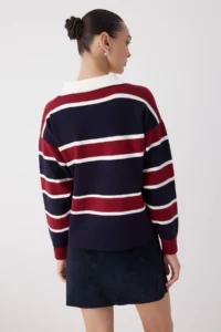 TRENDYOLMİLLA Wardrobe Essentials NAVY BLUE Premium/Special Thread Polo Shirt Collar Knitwear Sweater | - Image 4