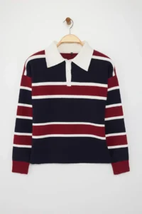 TRENDYOLMİLLA Wardrobe Essentials NAVY BLUE Premium/Special Thread Polo Shirt Collar Knitwear Sweater | - Image 5