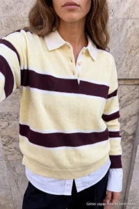 TRENDYOLMİLLA Wardrobe Essentials Yellow*002 Premium/Special Thread Polo Shirt Collar Knitwear Sweater | - Image 3