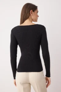 TRENDYOLMİLLA Black Premium Thread/Special Thread Fitted/Fitted Tops Drape Knitwear Sweater - Image 4