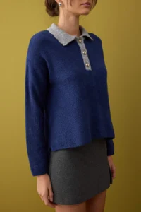 TRENDYOLMİLLA Indigo Soft textured Wide Pattern Knitwear Sweater - Image 3
