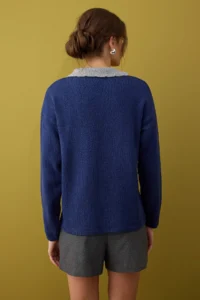 TRENDYOLMİLLA Indigo Soft textured Wide Pattern Knitwear Sweater - Image 4