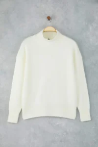 TRENDYOLMİLLA Wardrobe Essentials Ecru Wool Blended Wide Pattern Soft textured Knitwear Sweater | - Image 5