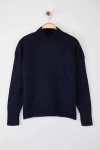 TRENDYOLMİLLA Wardrobe Essentials NAVY BLUE Wool Blended Wide Pattern Soft textured Knitwear Sweater | - Image 5