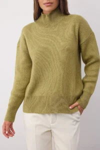 TRENDYOLMİLLA Wardrobe Essentials Oil Green Wool Blended Wide Pattern Soft textured Knitwear Sweater | - Image 3