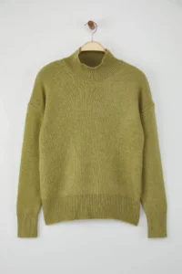 TRENDYOLMİLLA Wardrobe Essentials Oil Green Wool Blended Wide Pattern Soft textured Knitwear Sweater | - Image 5