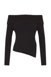 TRENDYOLMİLLA Black Premium Thread/Special Thread Carmen Collar Knitwear Sweater - Image 5