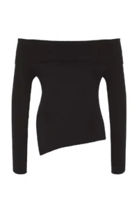 TRENDYOLMİLLA Black Premium Thread/Special Thread Carmen Collar Knitwear Sweater - Image 6