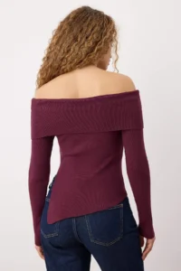 TRENDYOLMİLLA Plum Premium Thread/Special Thread Carmen Collar Knitwear Sweater - Image 4