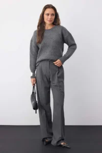 TRENDYOLMİLLA Wardrobe Essentials Anthracite Woolly Premium Thread Basic Wide Pattern Knitwear Sweater | - Image 2